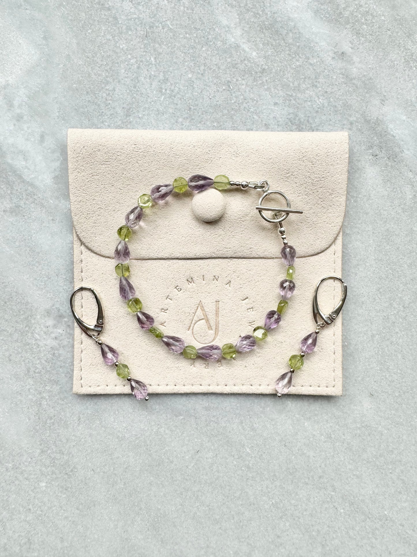 Morning Dew Pink Amethyst & Peridot Silver Bracelet