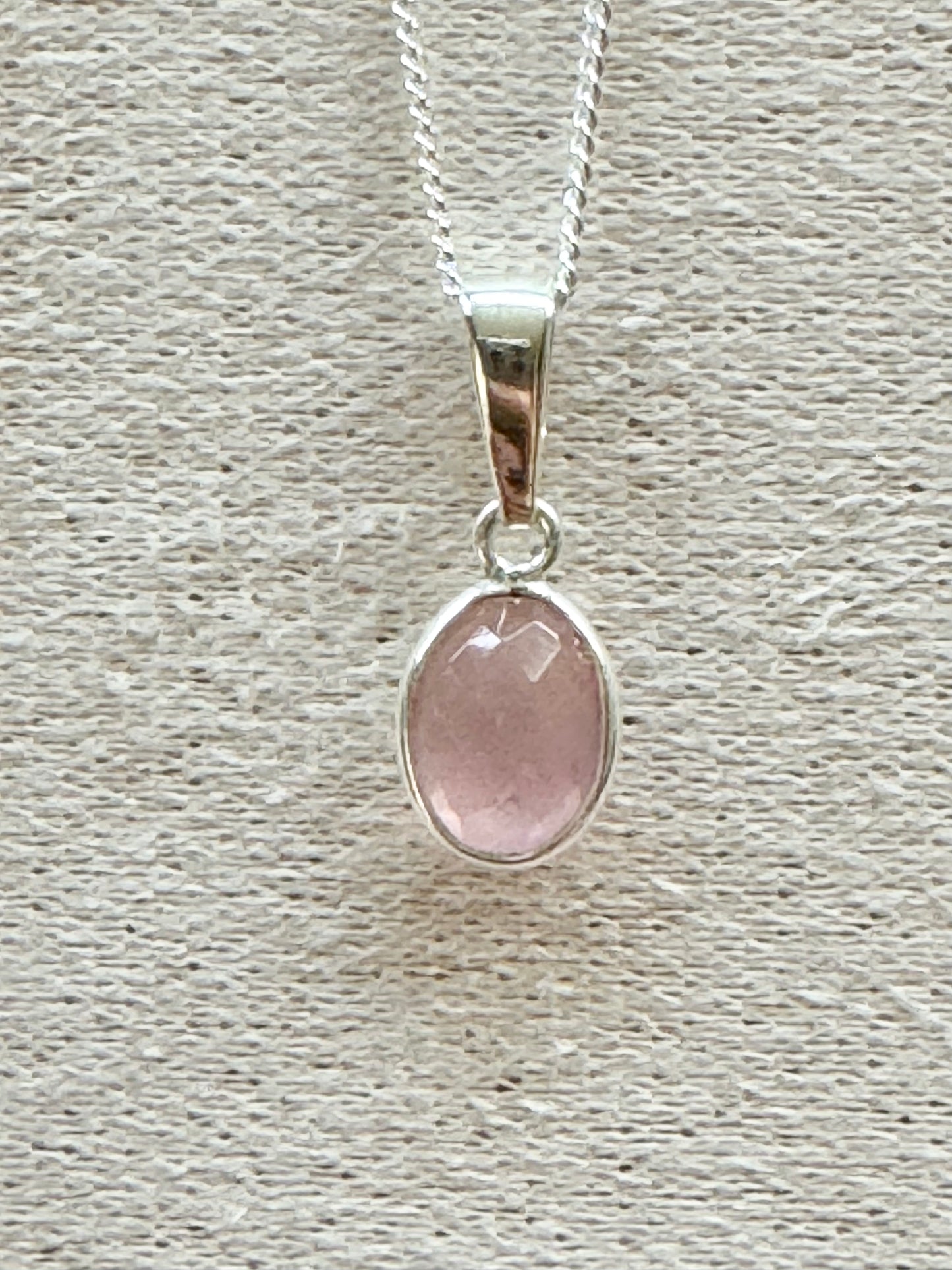 Dainty Rose Quartz Silver Pendant Necklace