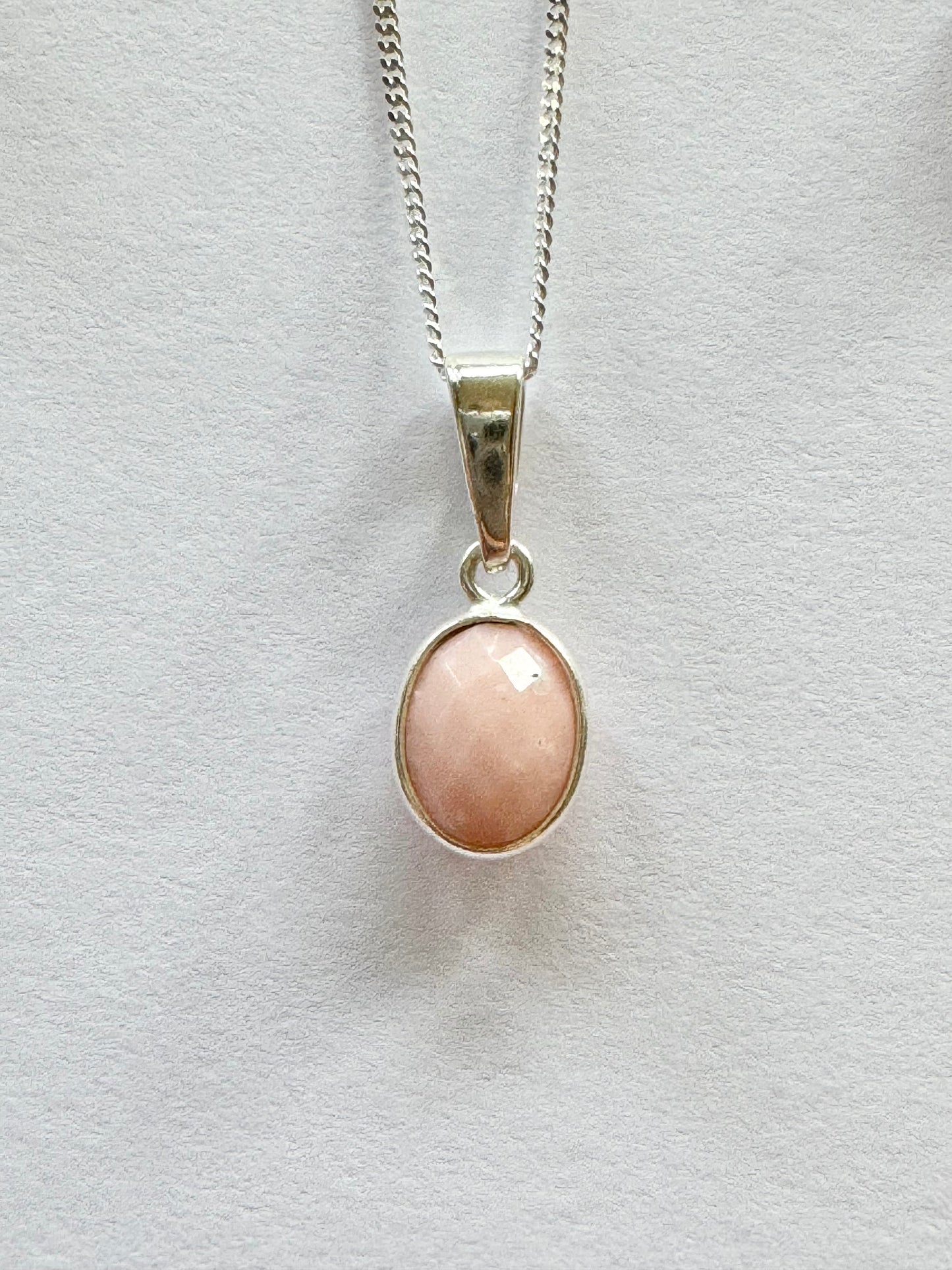 Dainty Pink Opal Silver Pendant Necklace