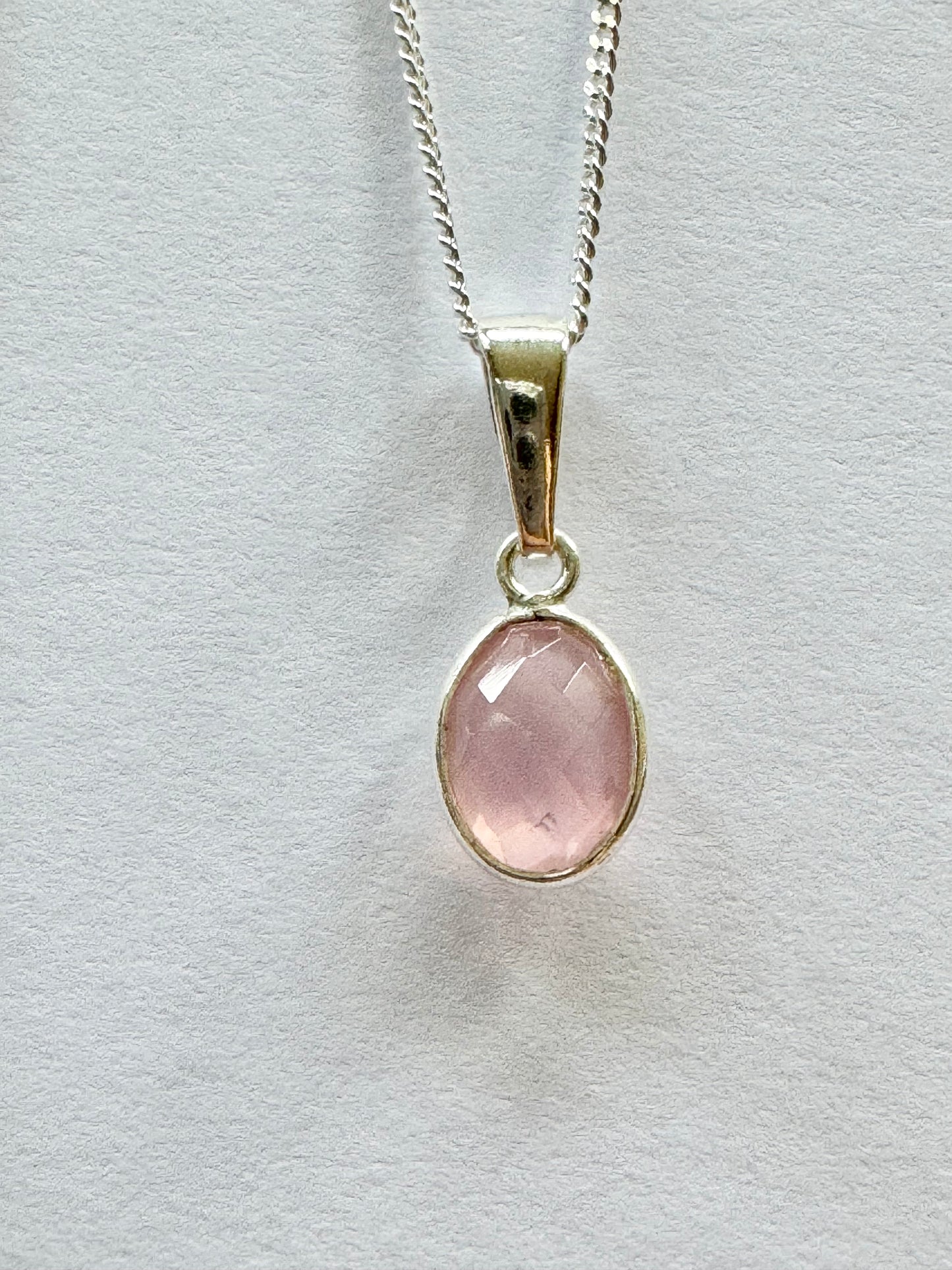 Dainty Rose Quartz Silver Pendant Necklace