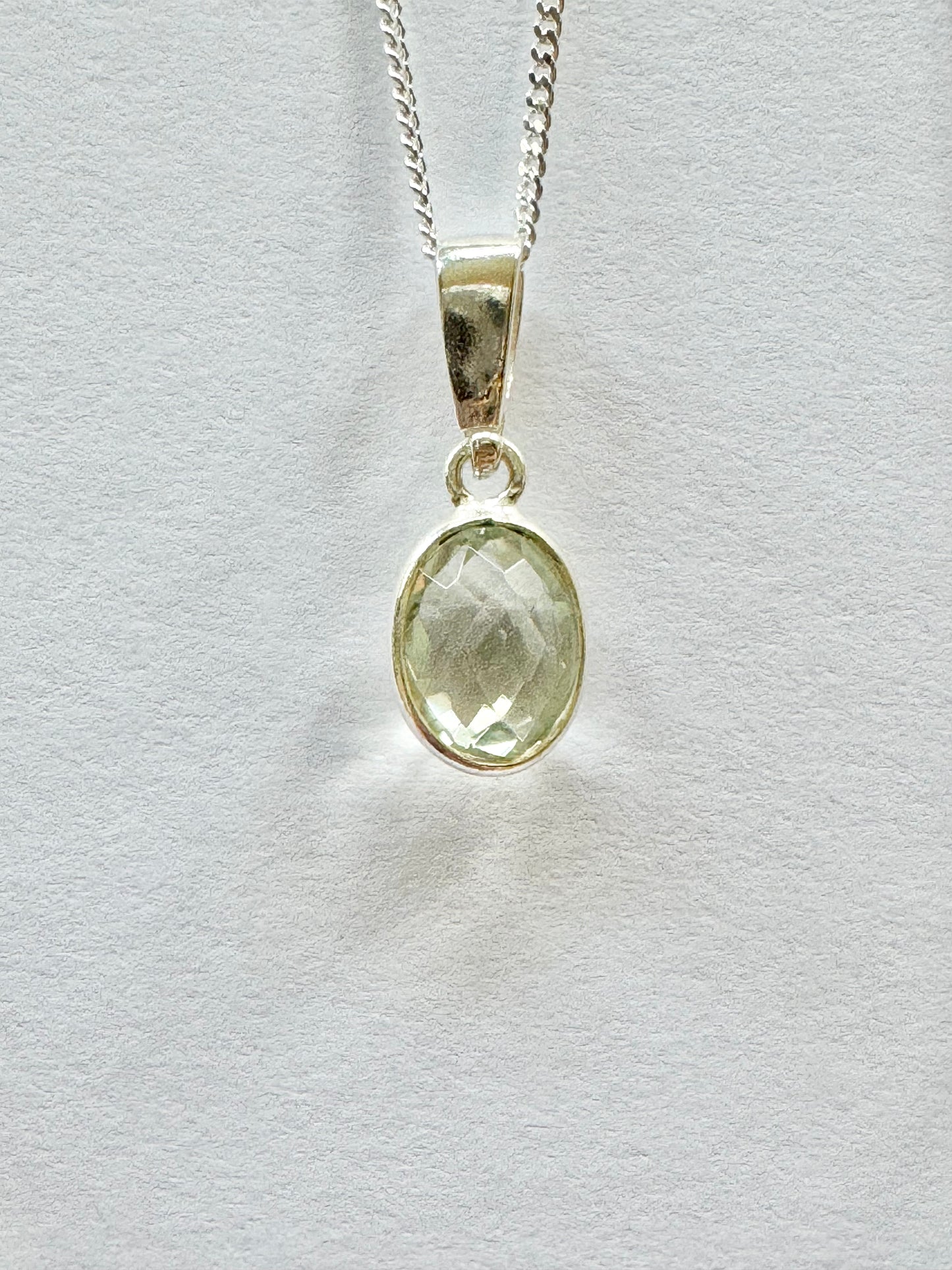 Dainty Green Amethyst Silver Pendant Necklace