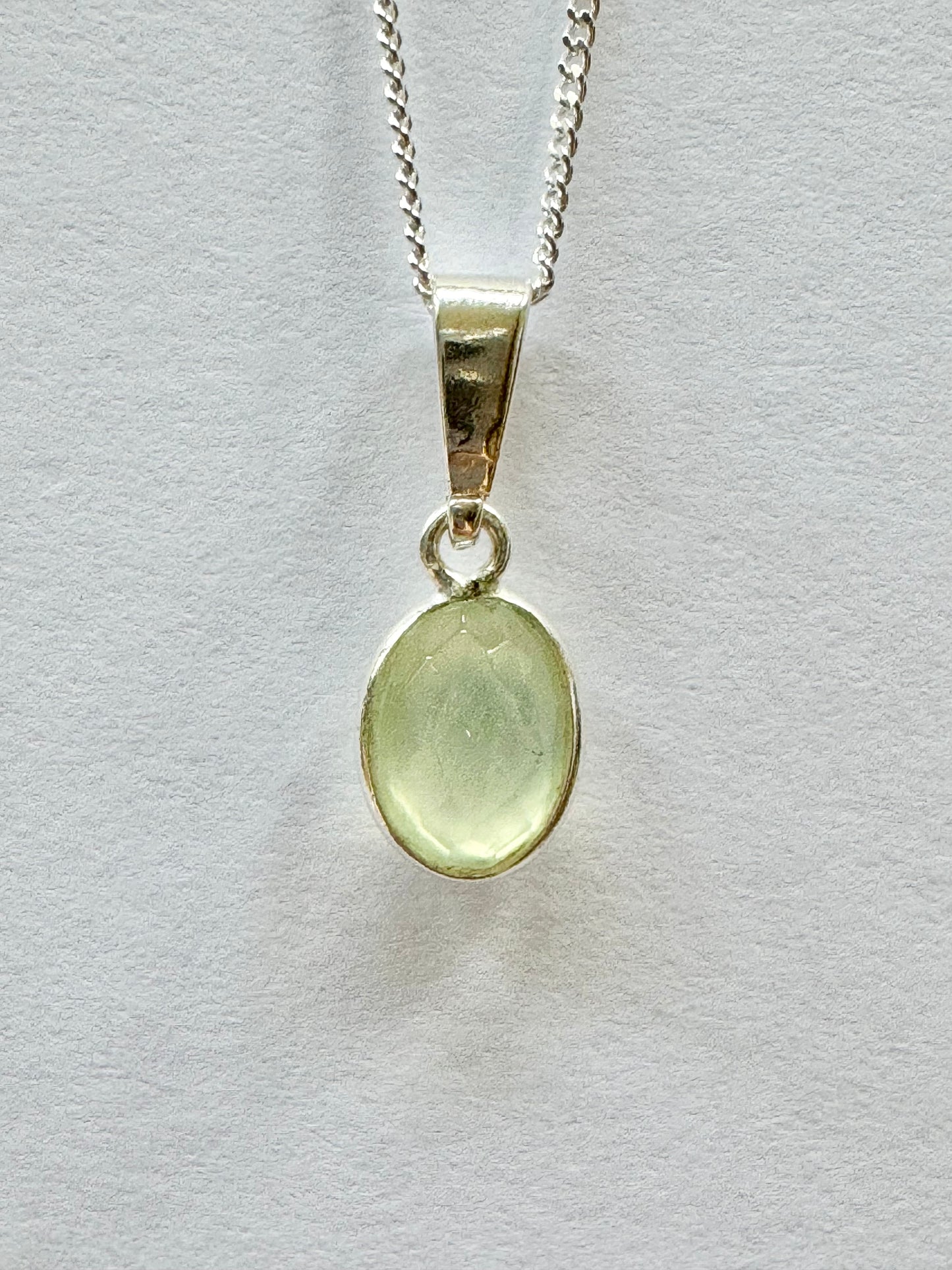 Dainty Prehnite Silver Pendant Necklace