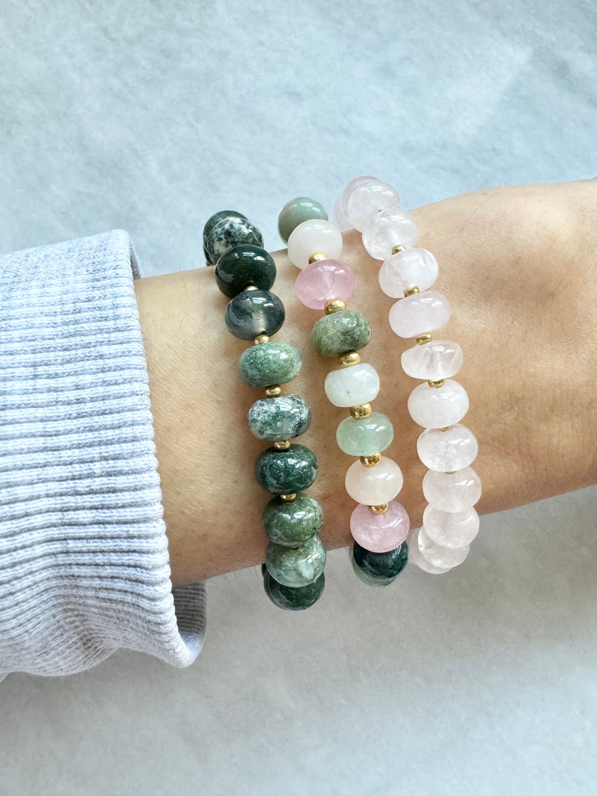 set of rondele gemstone bracelets