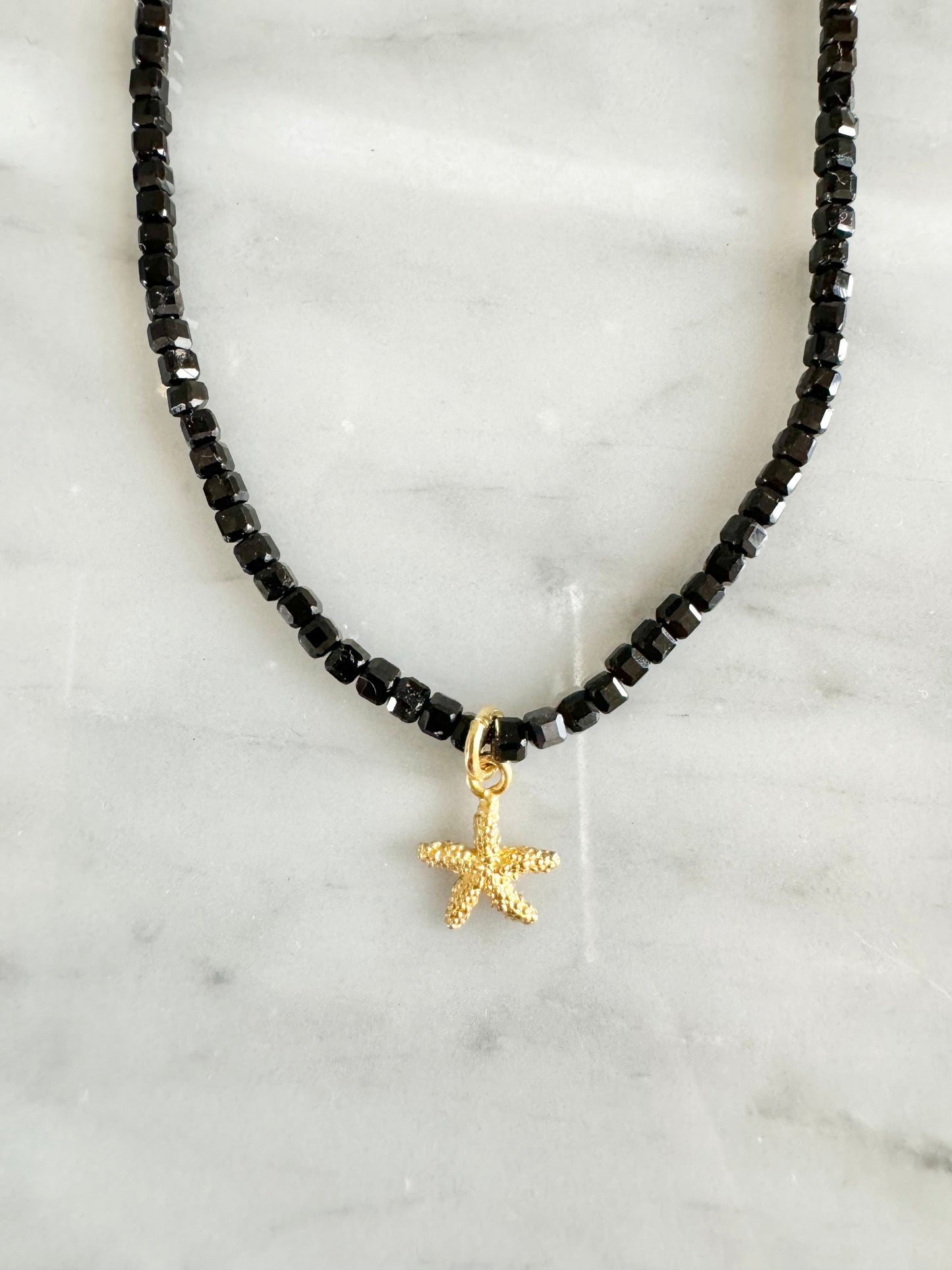 Black Tourmaline Gold Vermeil Charm Necklace