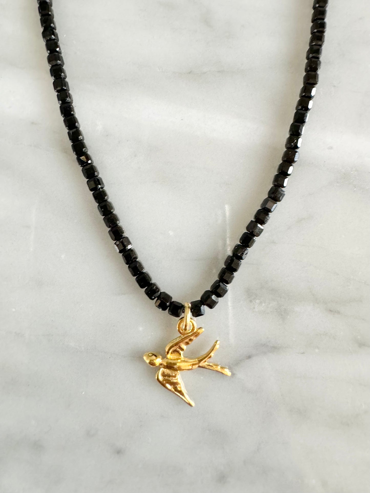 Black Tourmaline Gold Vermeil Charm Necklace