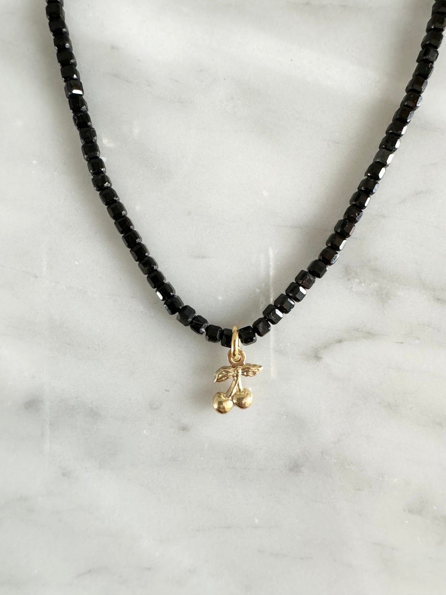 Black Tourmaline Gold Vermeil Charm Necklace