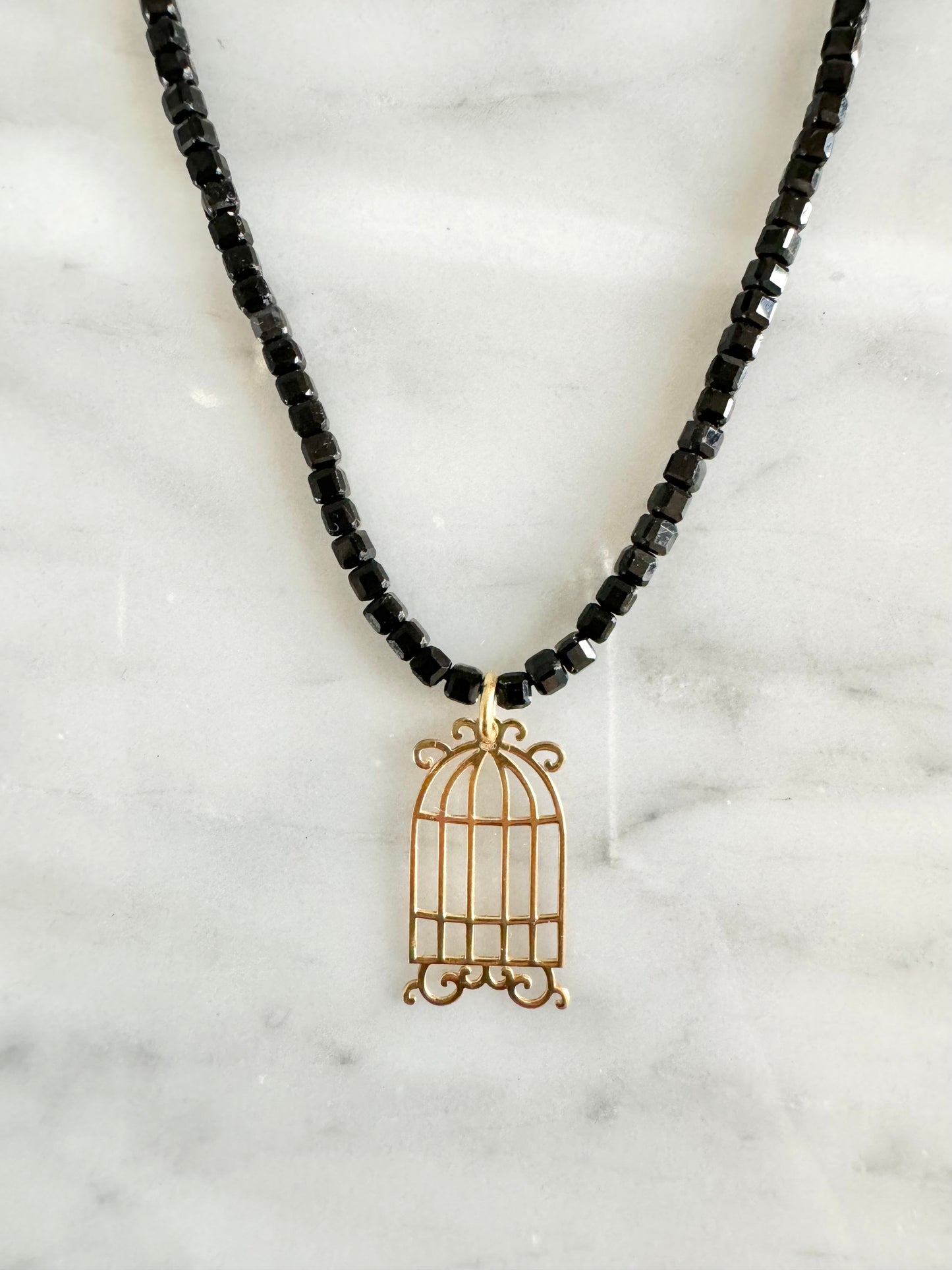 Black Tourmaline Gold Vermeil Charm Necklace