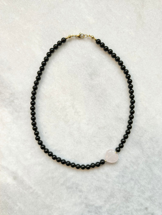 Black Tourmaline Rebel Heart Necklace / Gold Vermeil