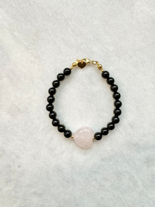 Black Tourmaline Rebel Heart Bracelet / Gold Vermeil