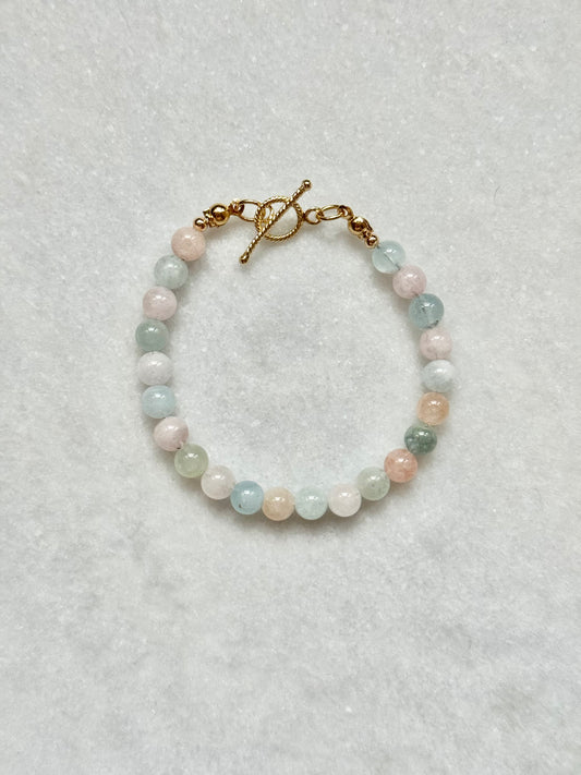 Morganite & Aquamarine Candy Bracelet / Gold Filled