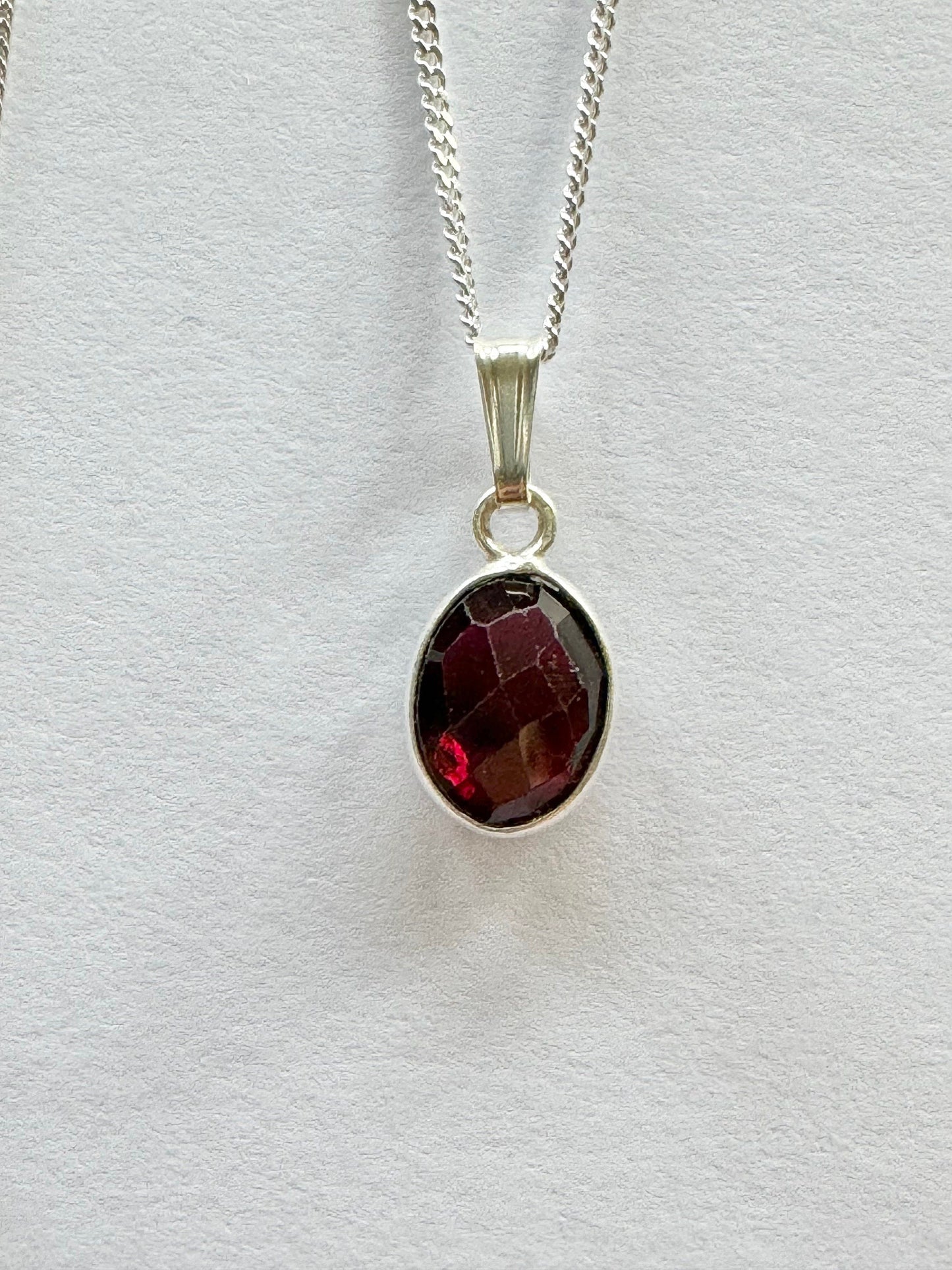 Dainty Garnet Silver Pendant Necklace