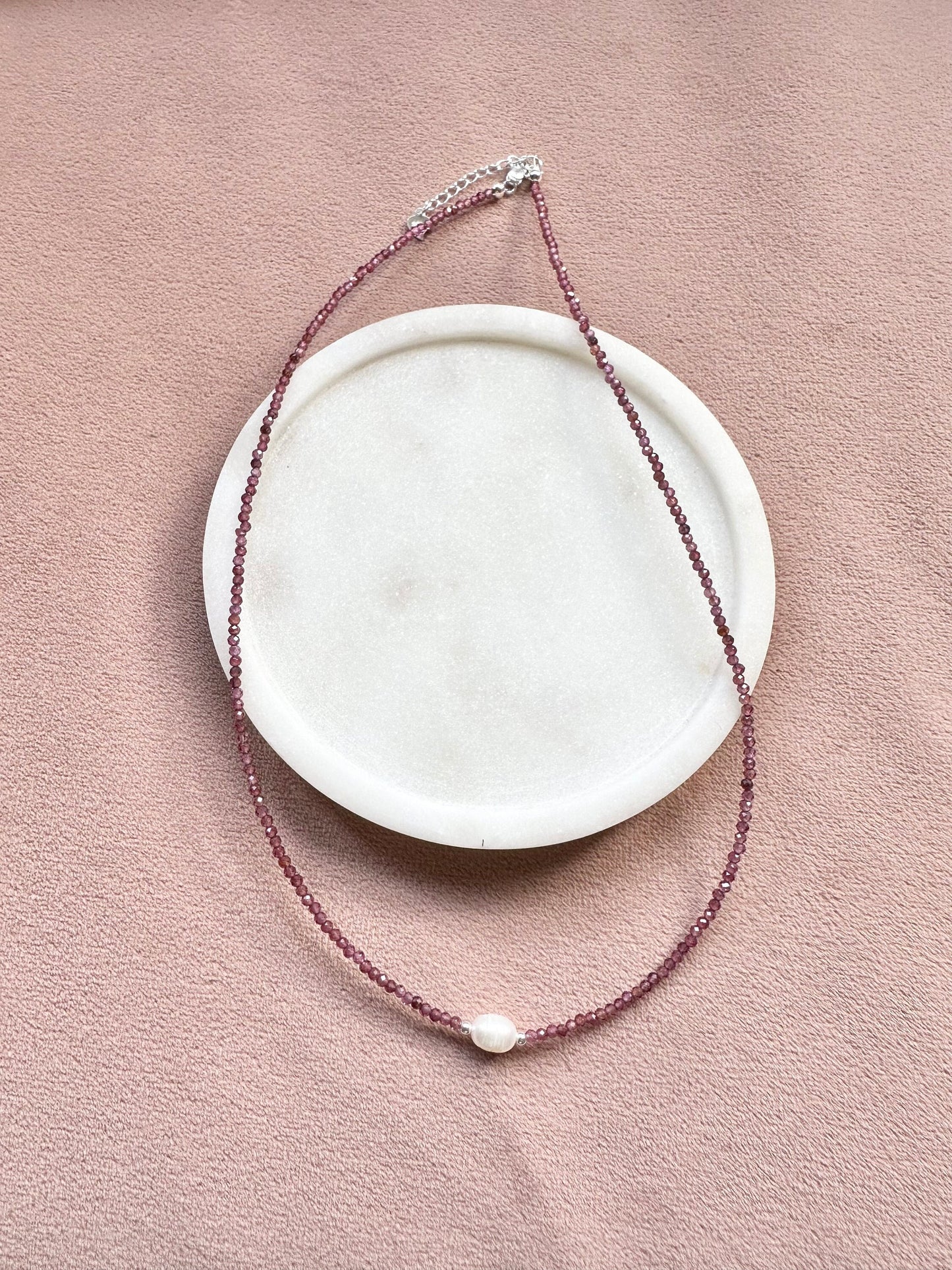 Dainty Garnet Silver Necklace