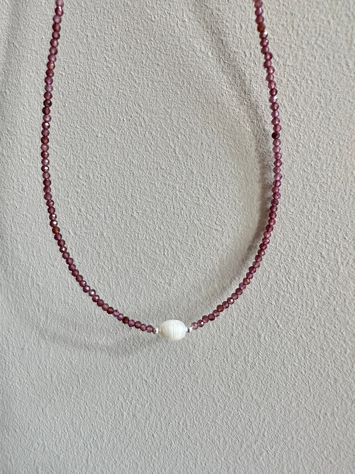 Dainty Garnet Silver Necklace