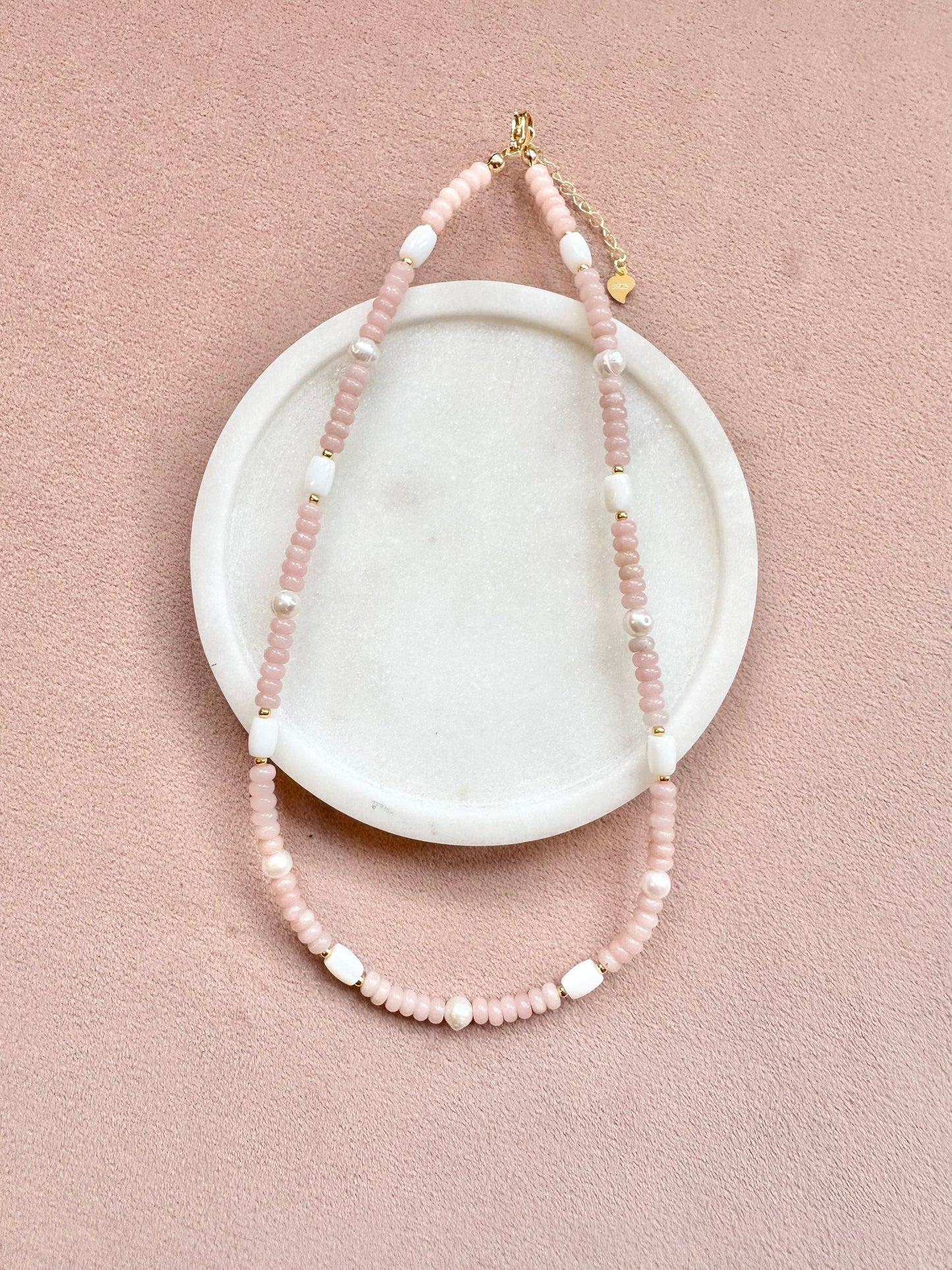 Pink Opal & Pearl Necklace / Gold Vermeil