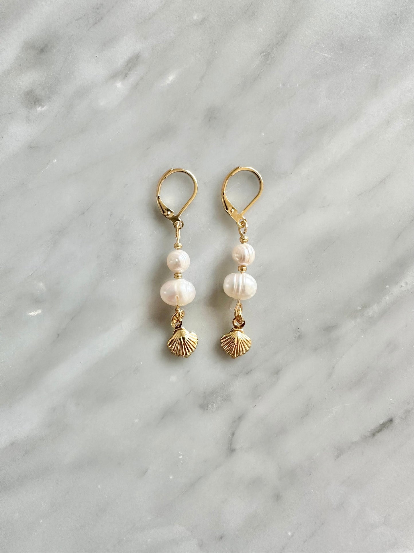 Gold Vermeil Pearl & Shell Drop Earrings