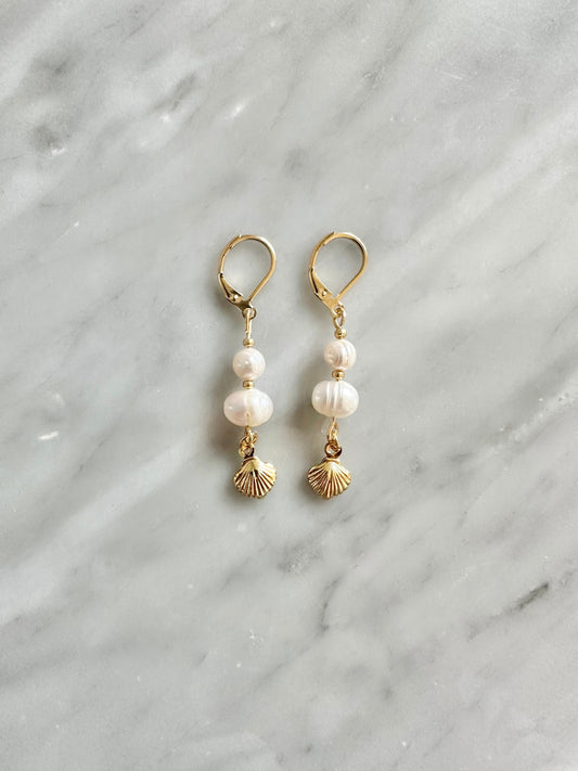 Gold Vermeil Pearl & Shell Drop Earrings