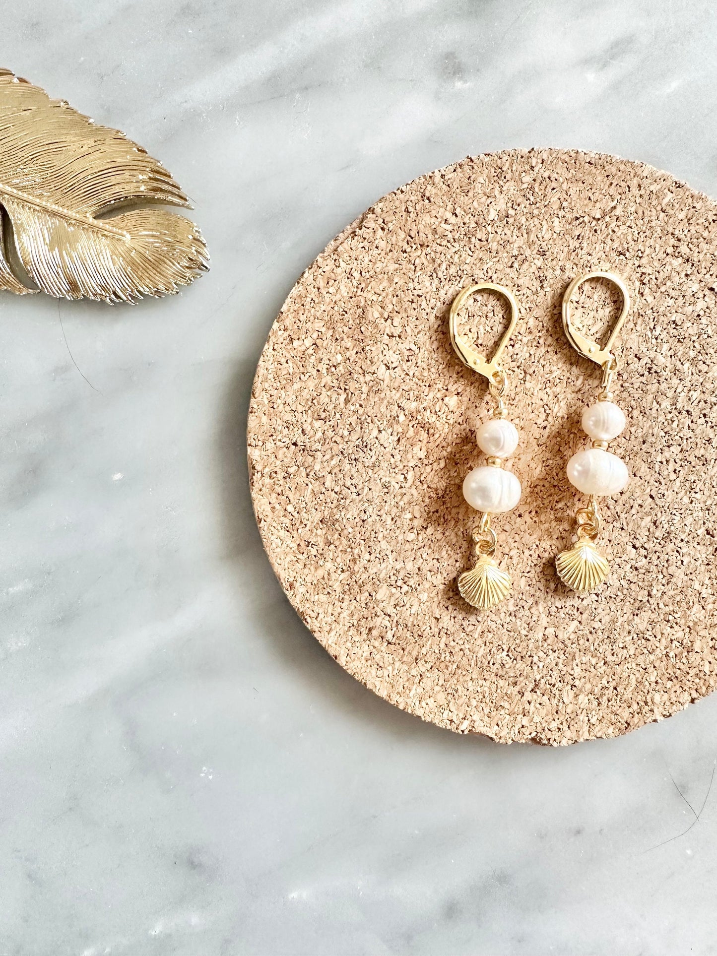 Gold Vermeil Pearl & Shell Drop Earrings