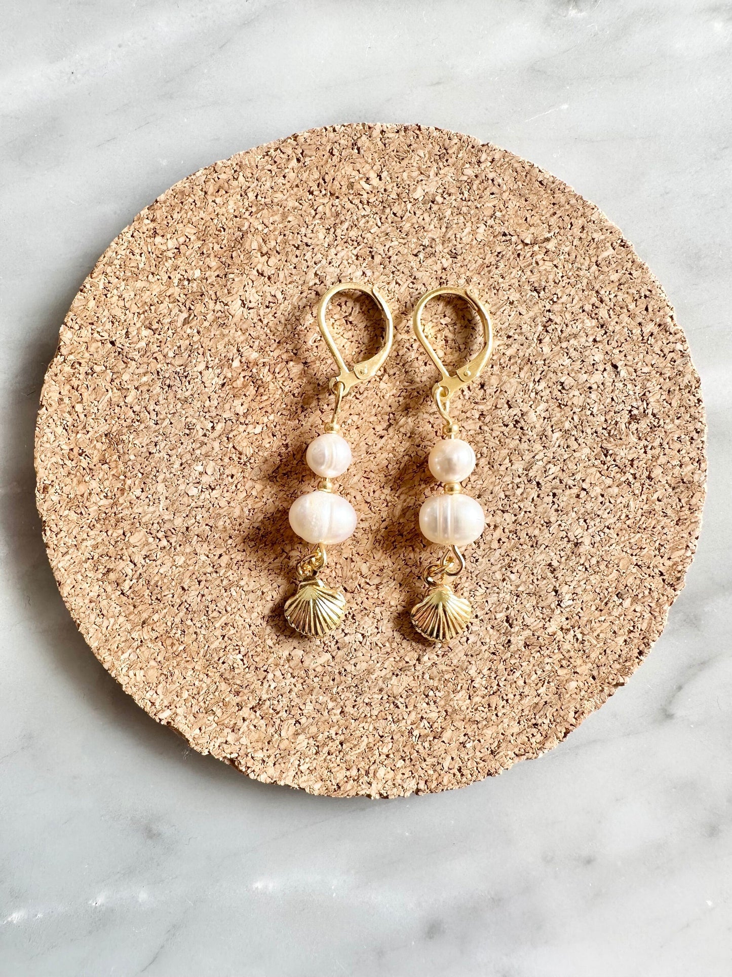 Gold Vermeil Pearl & Shell Drop Earrings
