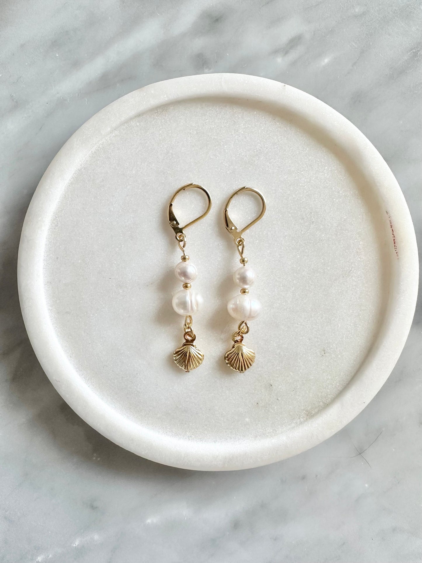 Gold Vermeil Pearl & Shell Drop Earrings