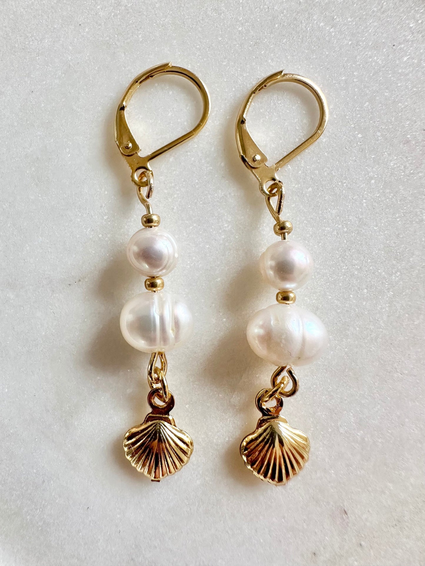 Gold Vermeil Pearl & Shell Drop Earrings