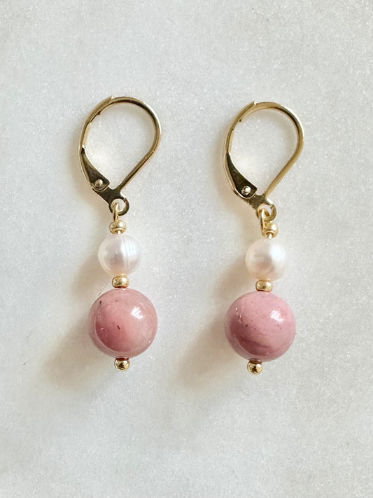 Pearl & Rhodonite Candy Earrings