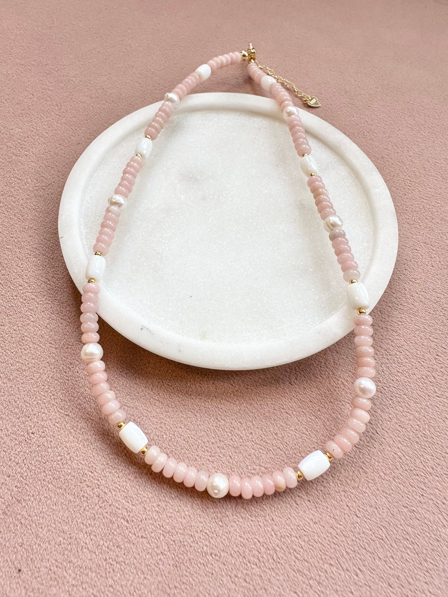 Pink Opal & Pearl Necklace / Gold Vermeil