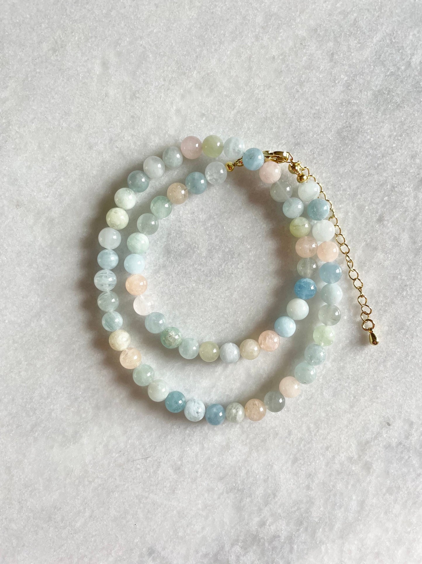 Collier de bonbons morganite et aigue-marine