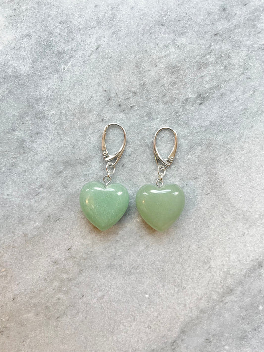 Green Aventurine Heart Silver Earrings