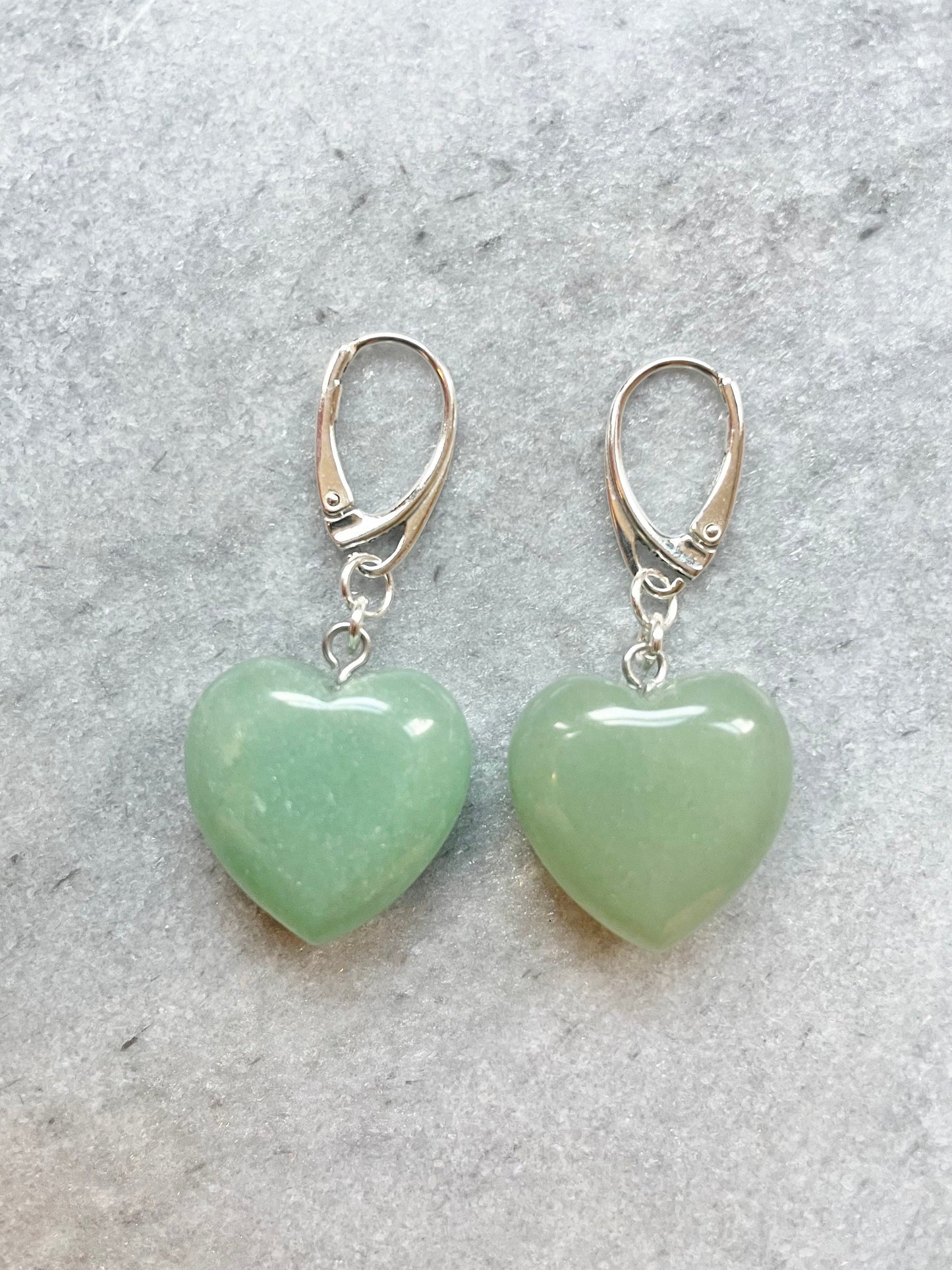 Green Aventurine Heart Silver Earrings