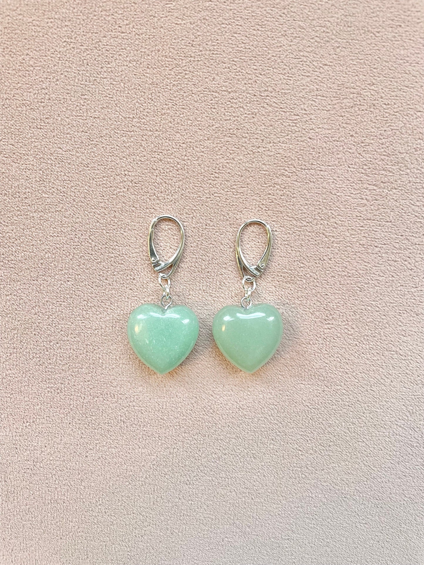 Green Aventurine Heart Silver Earrings