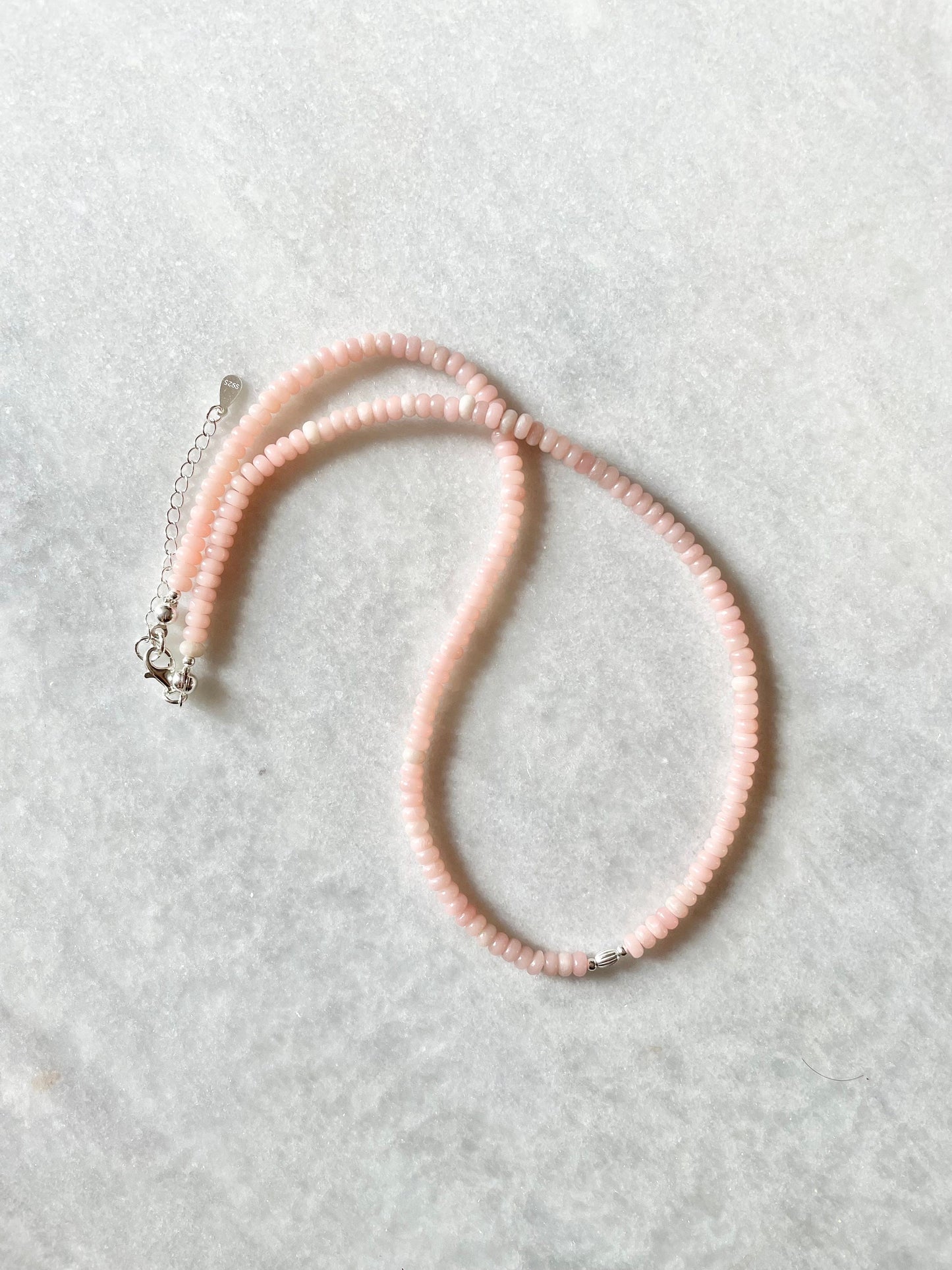 Dainty Pink Opal Silver Necklace