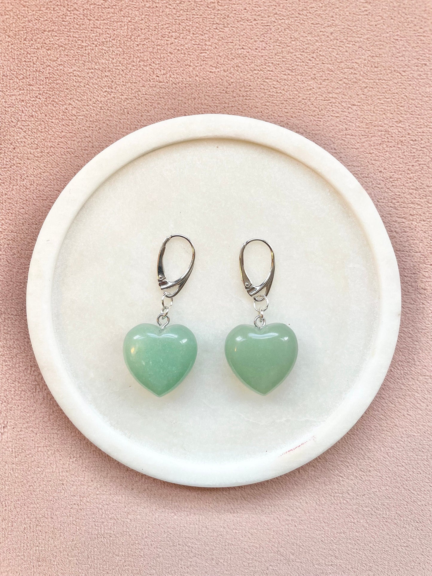 Green Aventurine Heart Silver Earrings