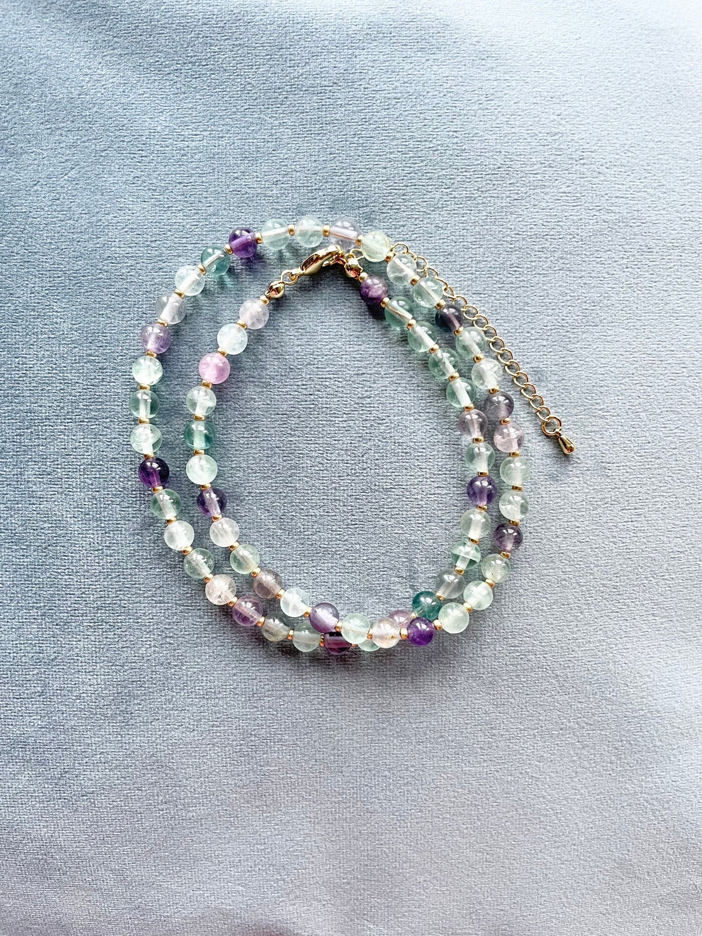 Rainbow Fluorite Candy Necklace / Gold Vermeil