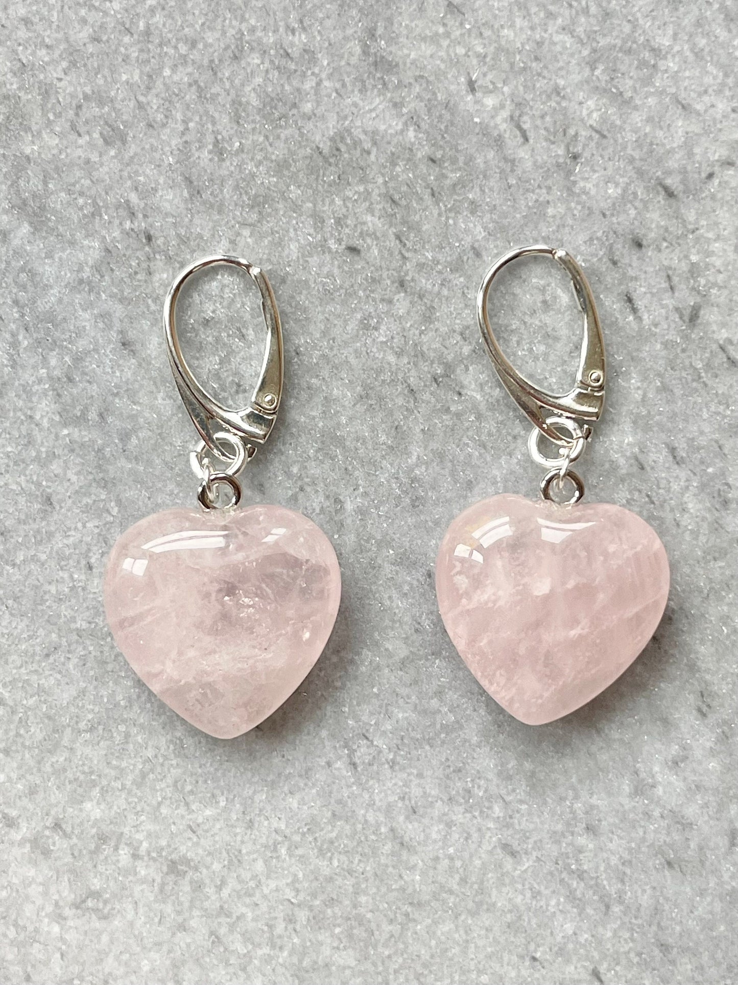 Rose Quartz Heart 'Love' Silver Earrings