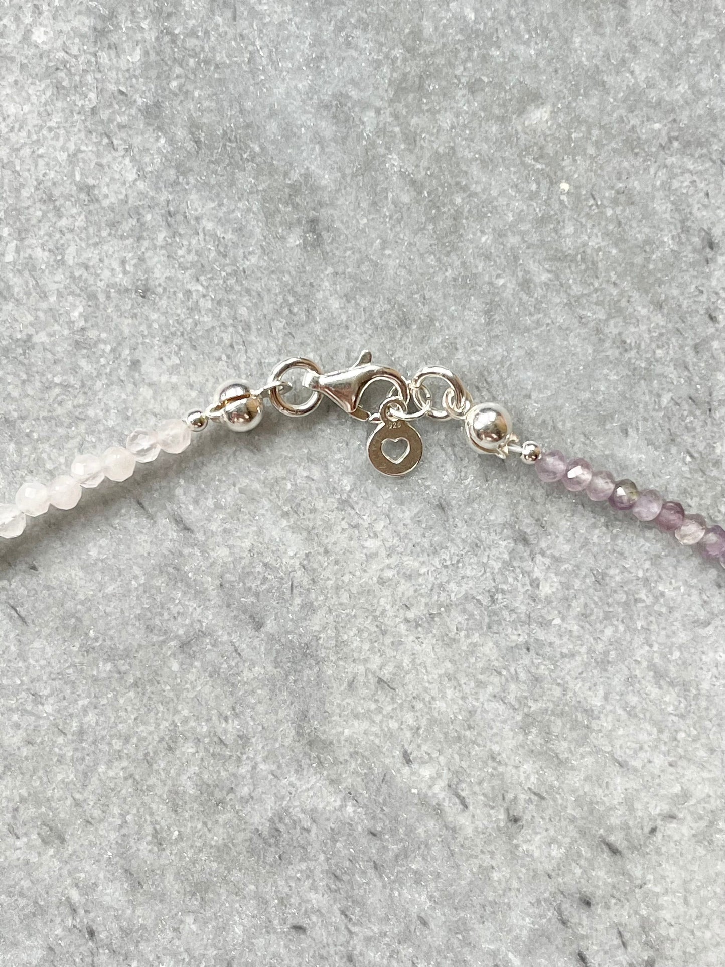 Dainty Pearl, Amethyst & Rose Quartz Silver Necklace