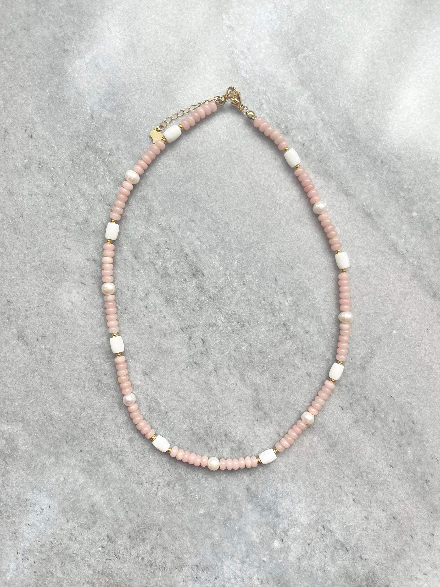 Pink Opal & Pearl Necklace / Gold Vermeil