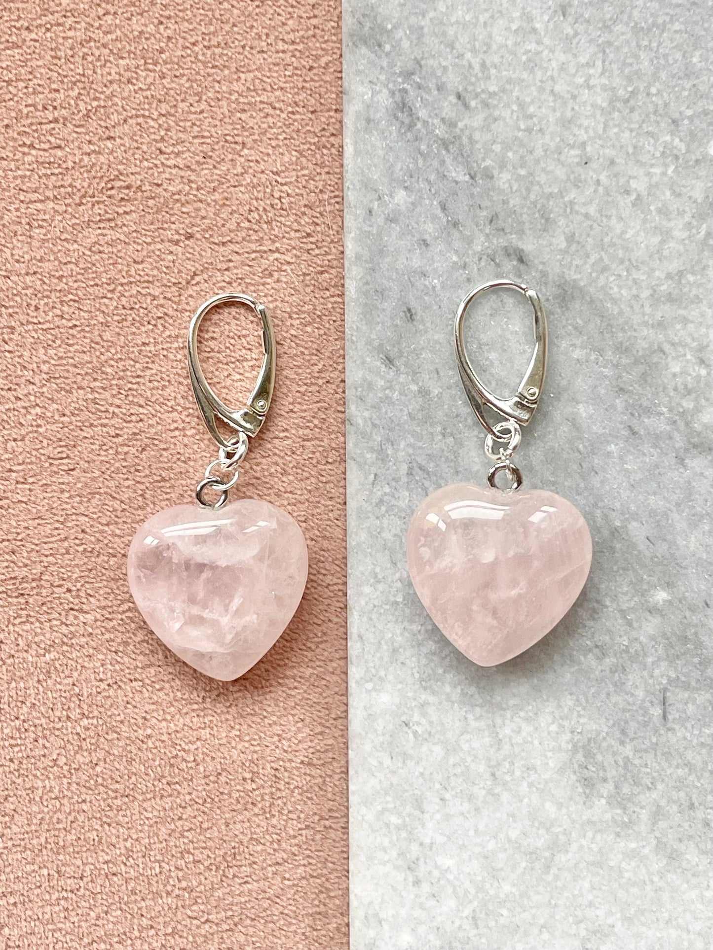 Rose Quartz Heart 'Love' Silver Earrings