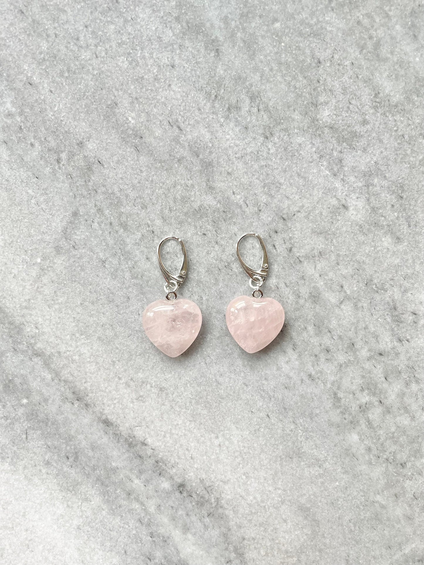 Rose Quartz Heart 'Love' Silver Earrings