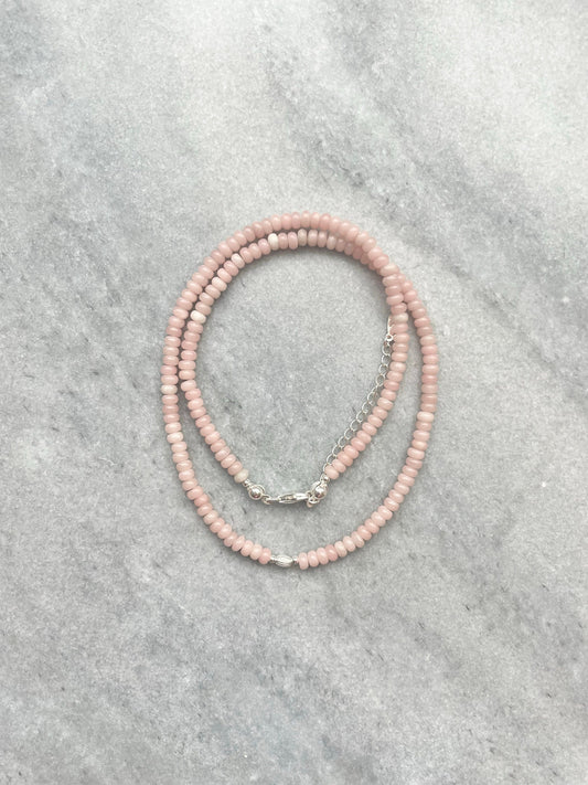 Dainty Pink Opal Silver Necklace