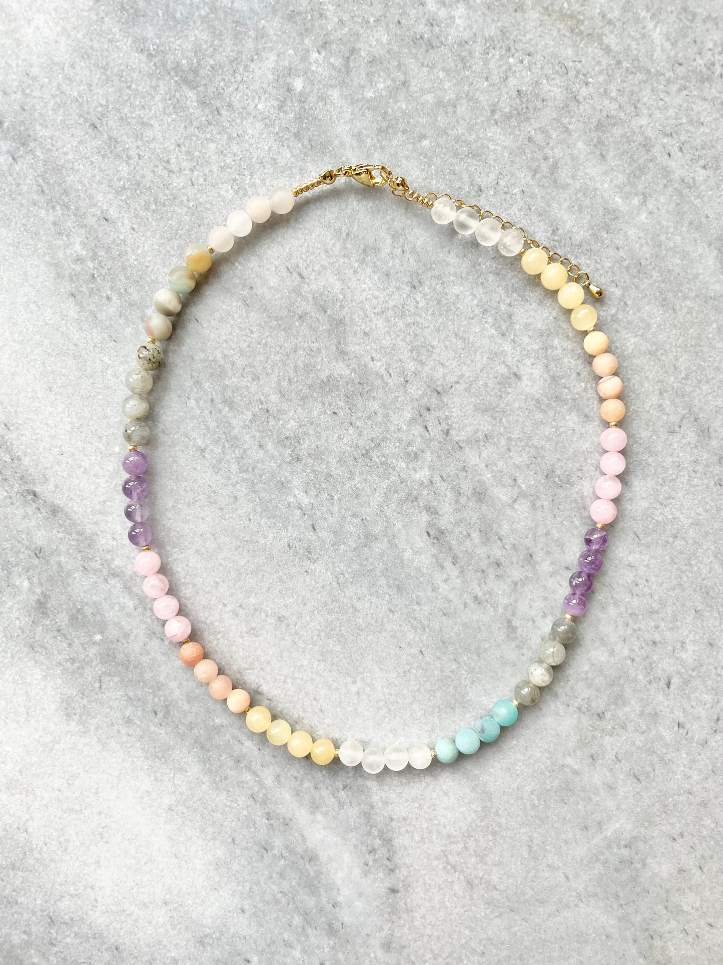 Regenbogen Edelstein Perlen Halskette / Gold Vermeil