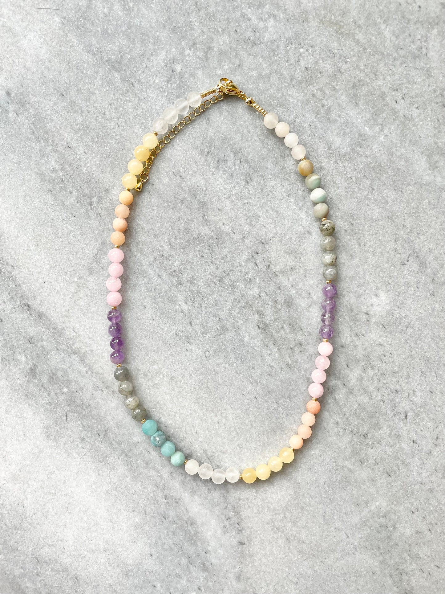 Rainbow Gemstone Beaded Necklace / Gold vermeil