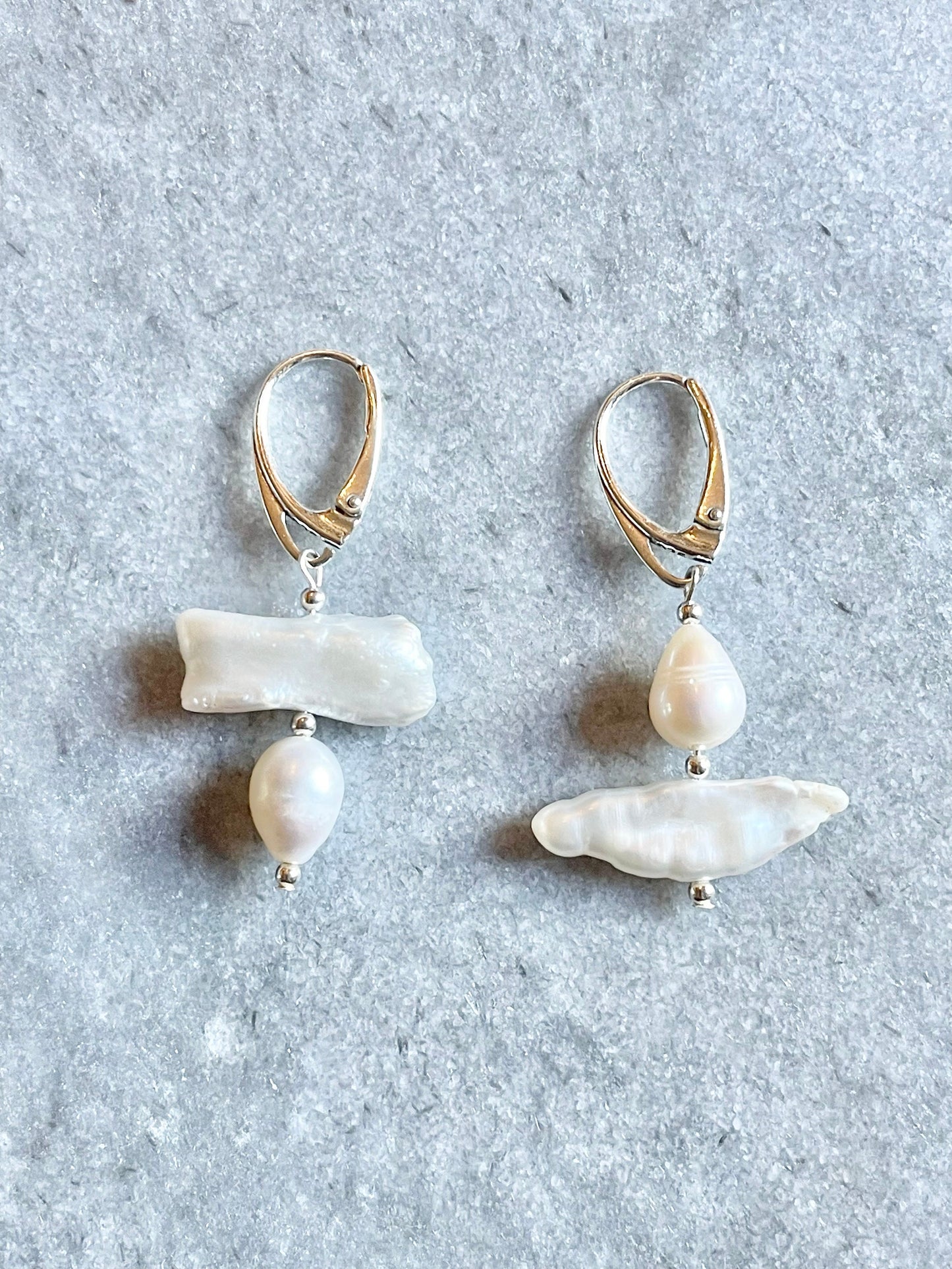 Biwa Pearl Silver Drop Earrings