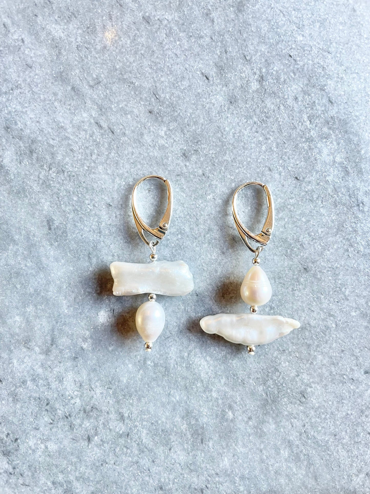 Biwa Pearl Silver Drop Earrings