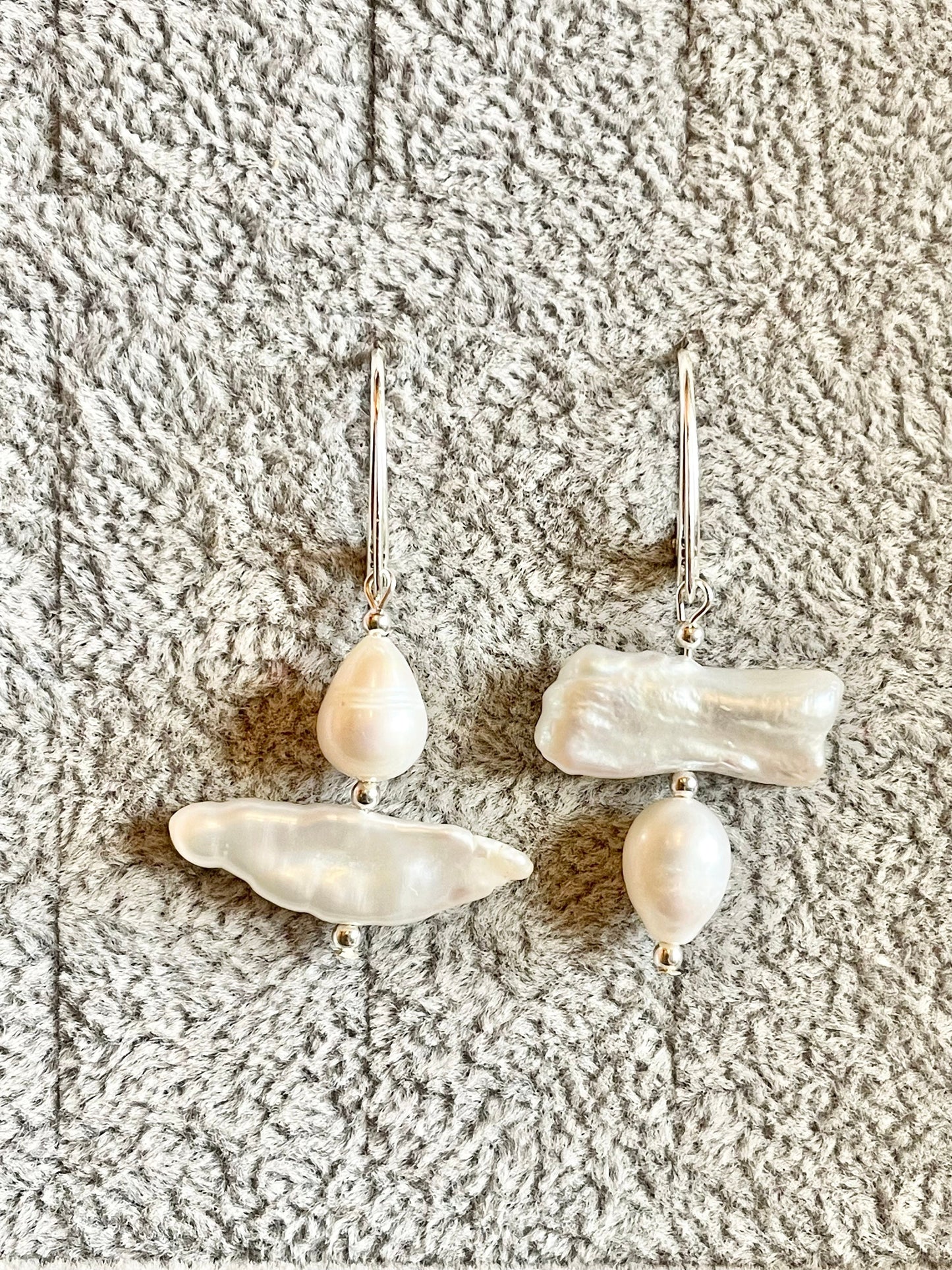 Biwa Pearl Silver Drop Earrings