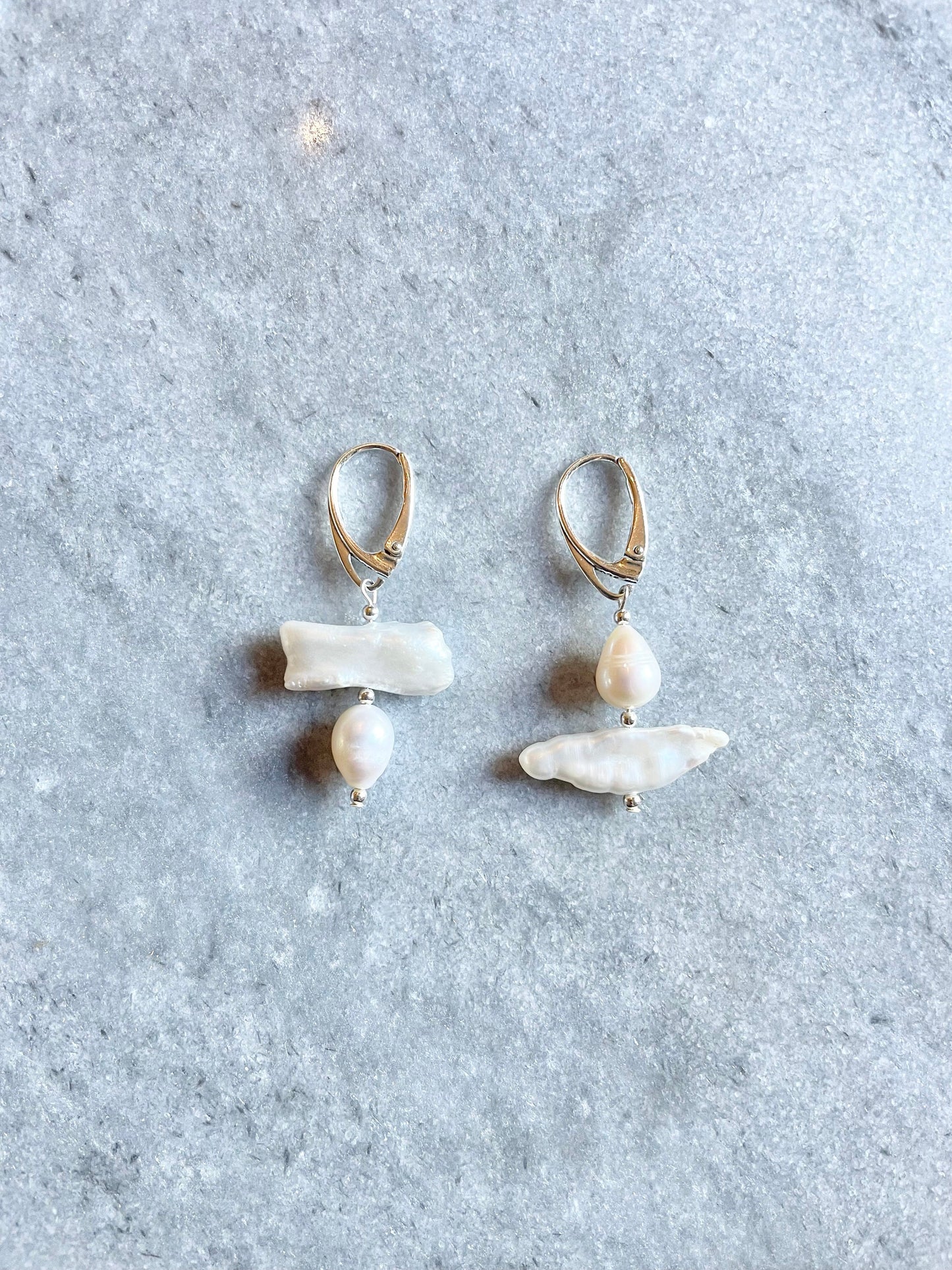 Biwa Pearl Silver Drop Earrings