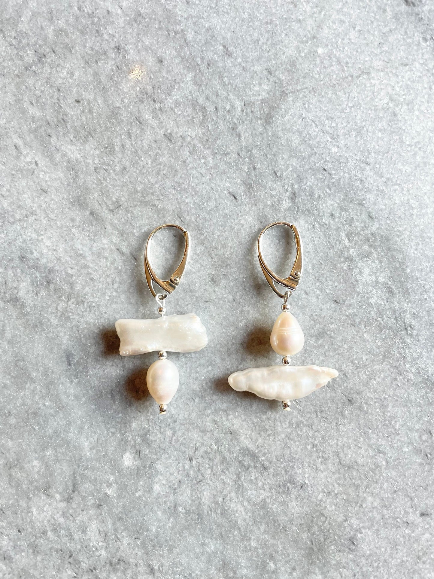 Biwa Pearl Silver Drop Earrings