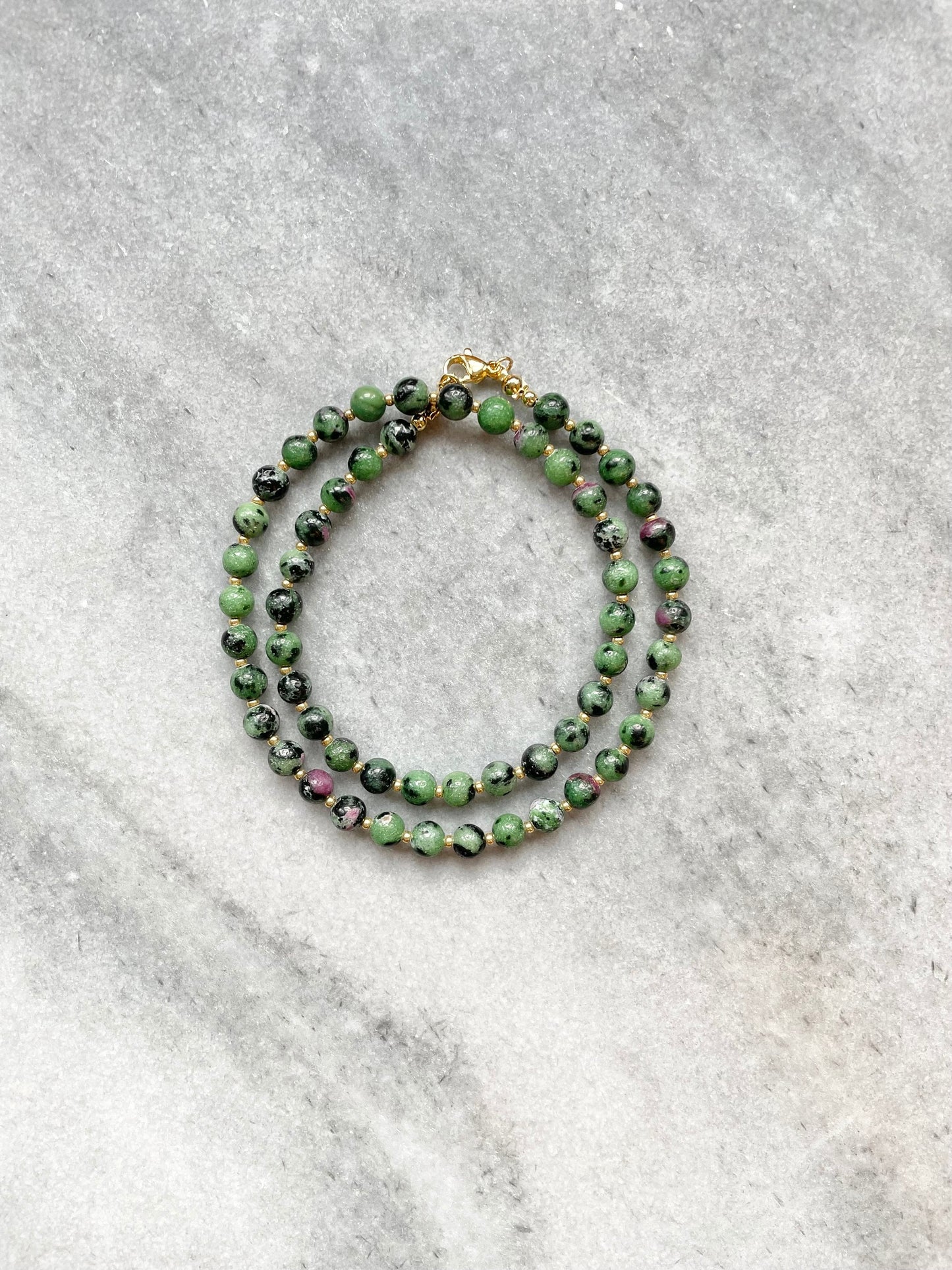 Ruby Zoisite Earth Necklace / Gold Vermeil