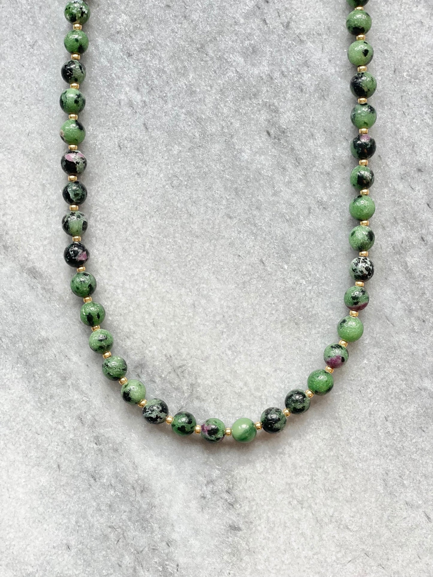 Ruby Zoisite Earth Necklace / Gold Vermeil