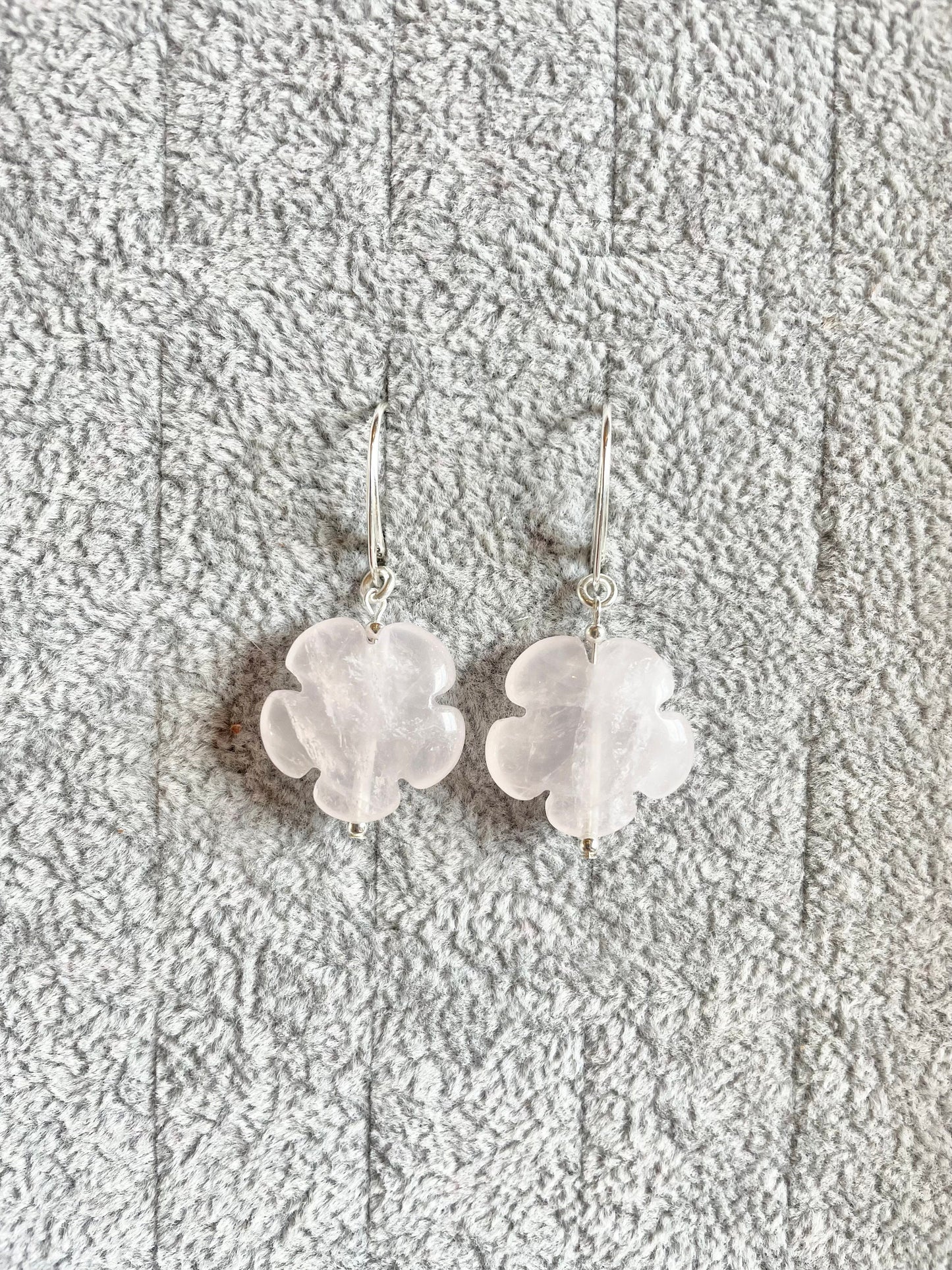 Rose Quartz Flower Power Silver Earrings