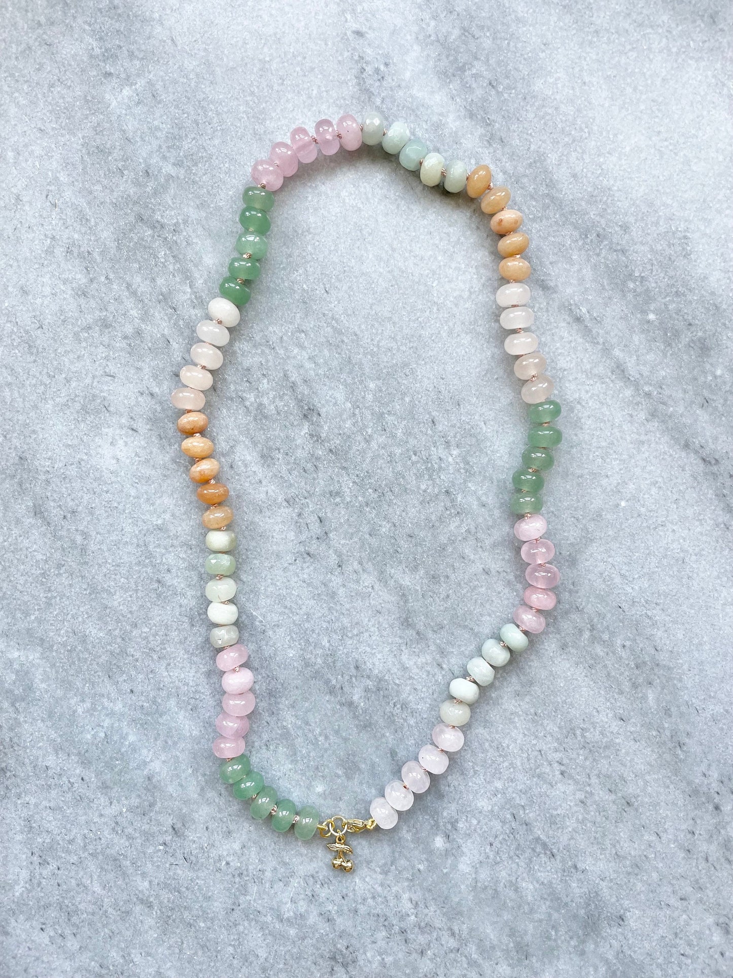 Pastel Rainbow Hand Knotted Necklace / Gold Vermeil